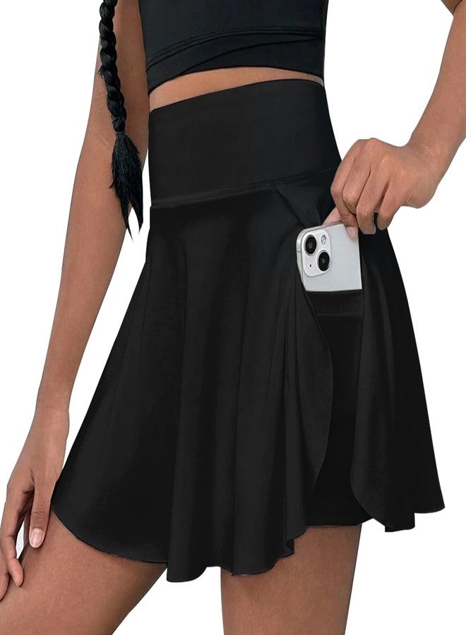OEBLD Girls Athletic Skort High Waist Tennis Skirts with Shorts Butterfly Ruffle School Skirts with Pockets Black - Image 1